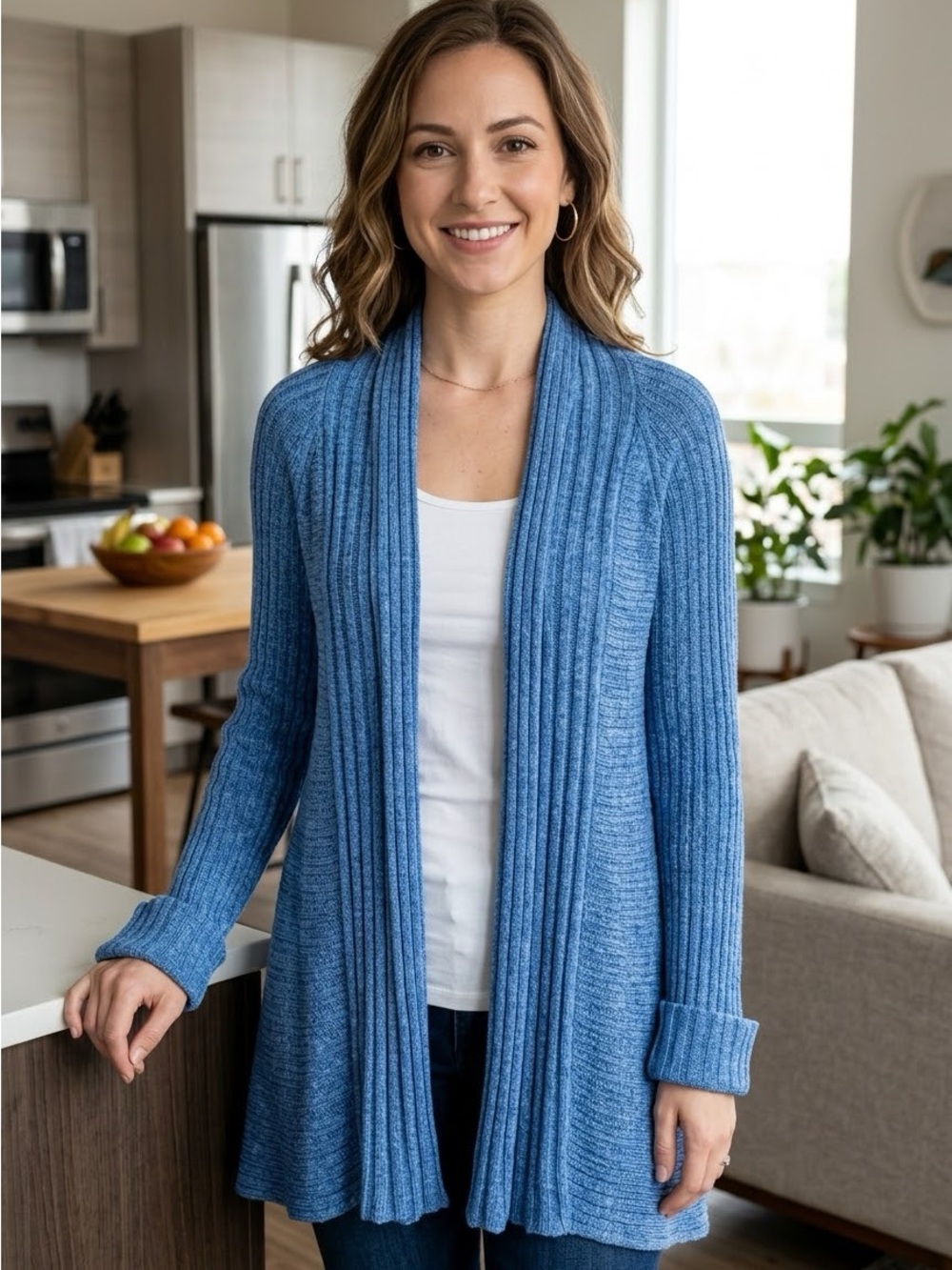 Fever Open Front Cardigan with Intricate Crochet Detail on Back NWT  (W)